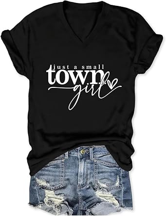 A Small Town Girl Tshirts for Women Country Travel T Shirts Funny Short Sleeve V Neck Tees Summer Casual Tops
