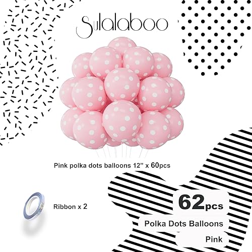 Miniatura 2 de 63 globos de lunares rosados de 12 pulgadas, globos redondos de látex para fiestas de cumpleaños