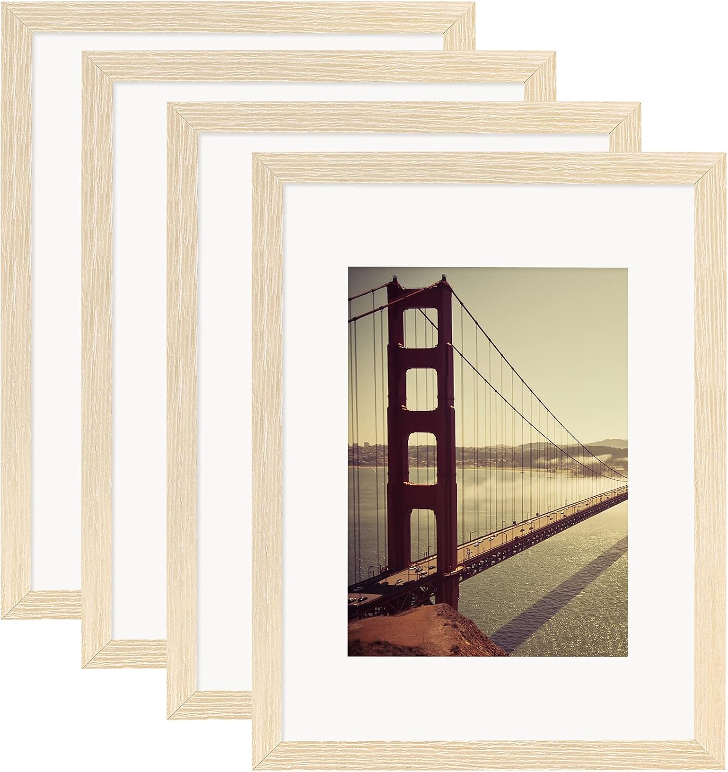 GUTAG 12x16 Picture Frame,Wood Veneer Frame with Wood Grain for 8.5x11 photo with Mat or 12x16 photo Without Mat for Rustic Home Decor，set of 4,Oak