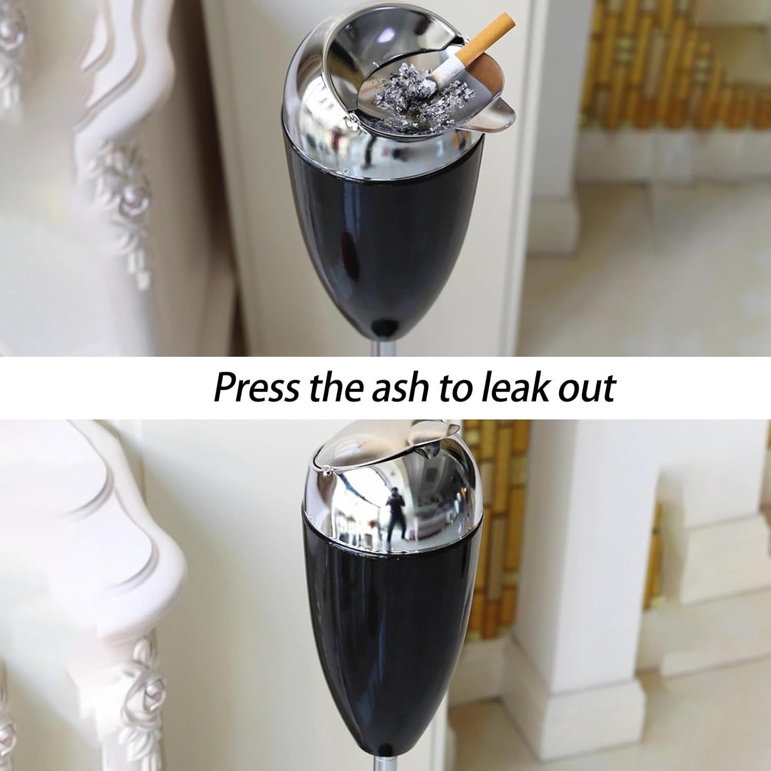 Outdoor Floor Standing Ashtray, Cigarette Butt Receptacle, Cigarette Butt Disposal, Contemporary Windproof Closable Floor Stand Ashtray with Lid(White)