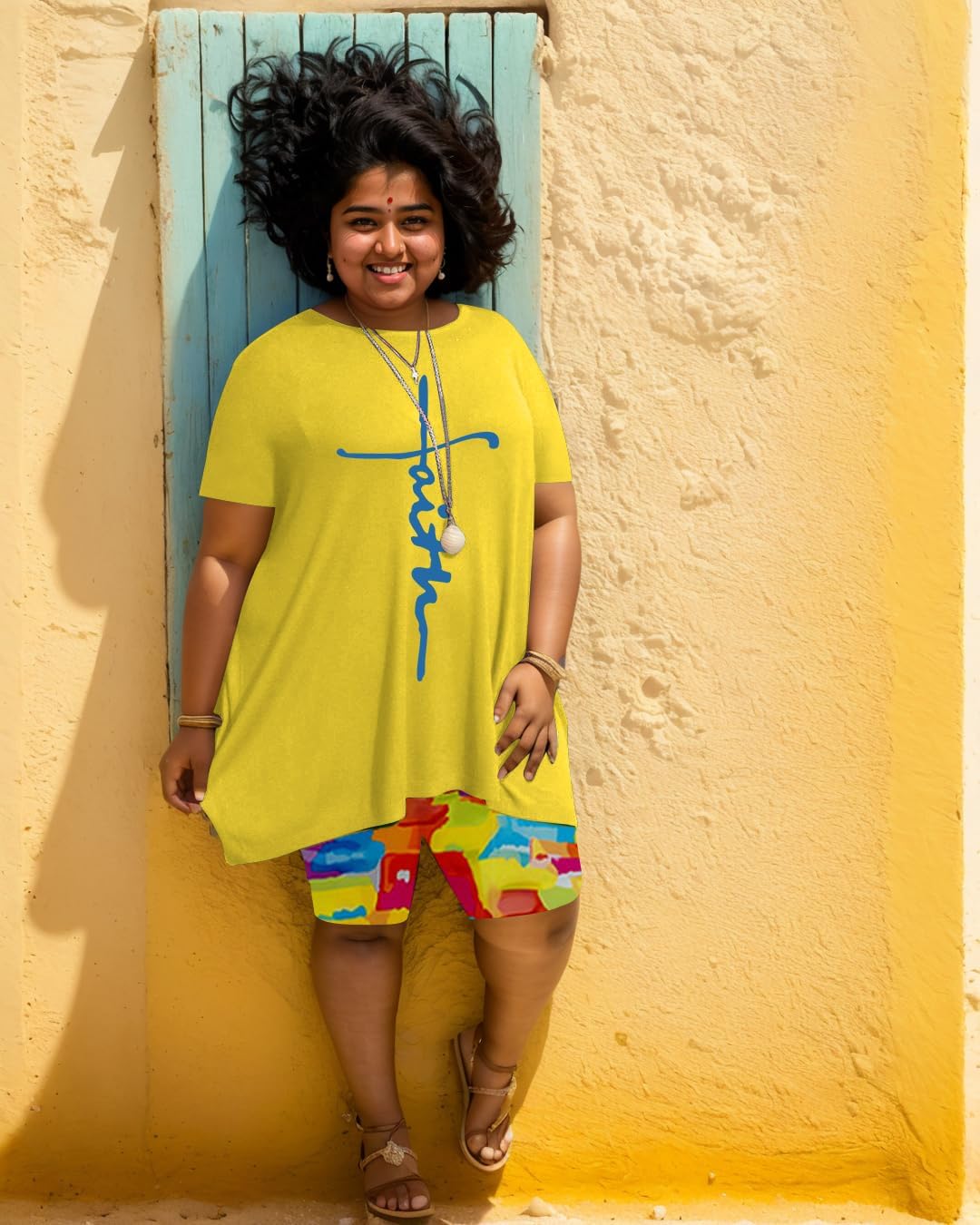 YeGine Women Plus Size 2 Piece Outfits Casual Short Sleeve Tunic Tops Shorts Sets Summer Oversized Tshirts Shorts Sweatsuits - Image 4