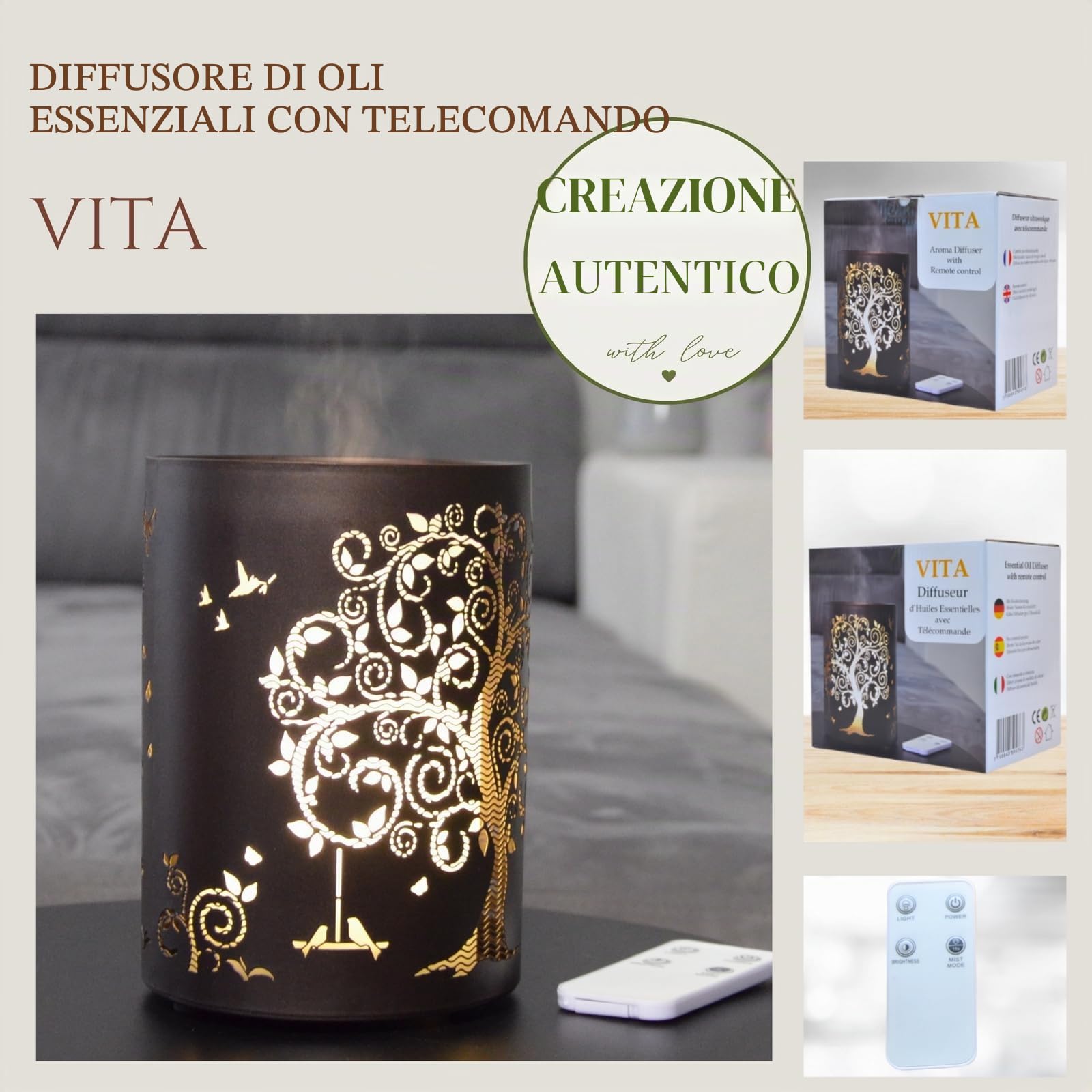 Zen'Arôme Vita Diffusore di Oli Essenziali Ultrasonici, Metallo, 15 x 19 cm