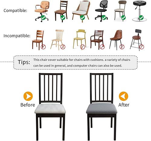 Miniatura 6 de Fuloon Juego de 6 fundas impermeables para sillas de comedor, fundas de asiento elásticas de jacquard para sillas de comedor, fundas de asiento