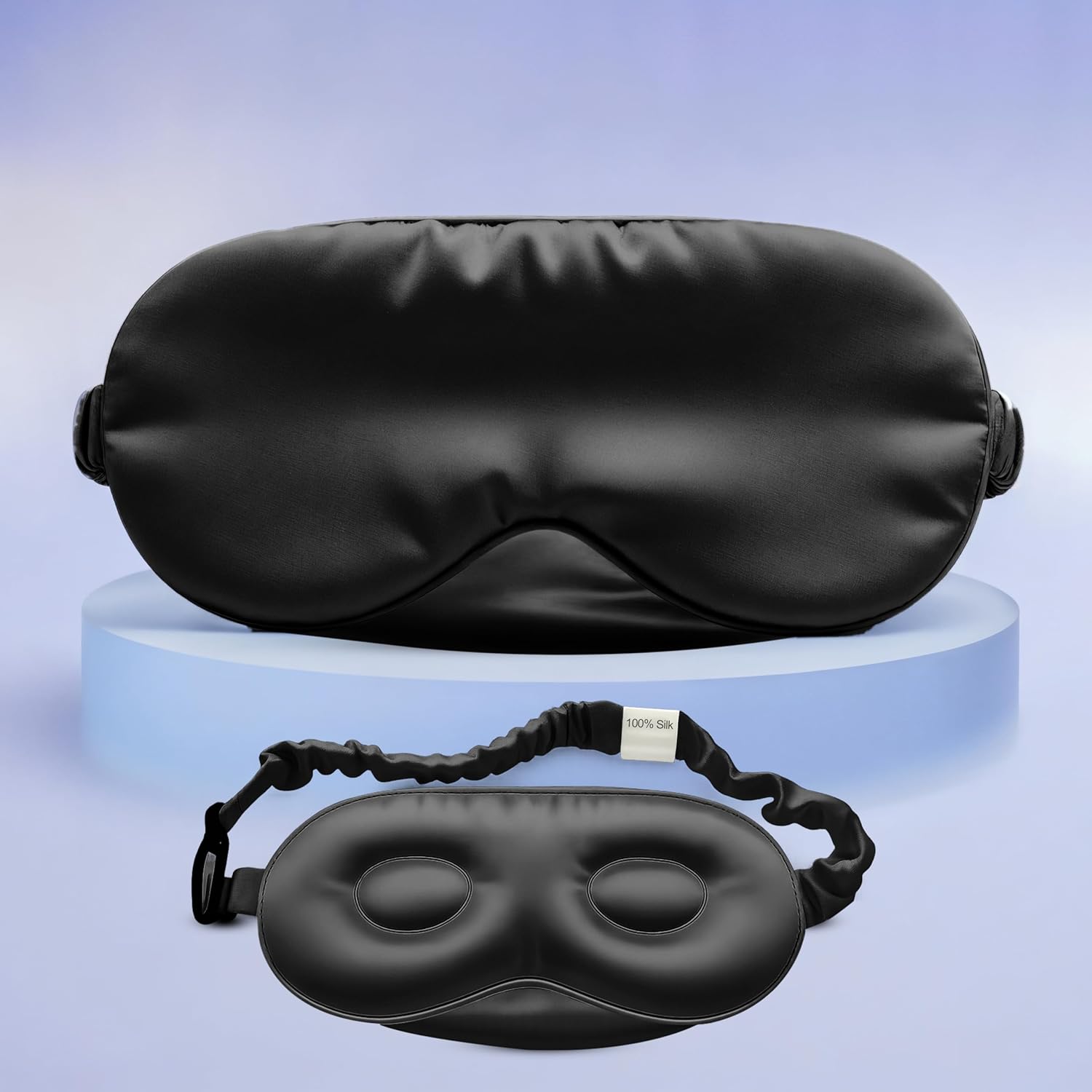 SLEEP SANCTUARY Luxury Eye Masks for Sleep, Ultimate Comfortable Sleep Mask for Women & Men – 100% Mulberry Silk for Total Blackout, Ideal for Side Sleepers – Secure, Adjustable Fit (3D Black)