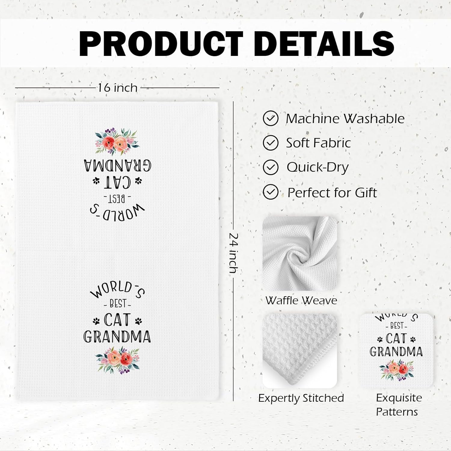 Cat Grandma Gifts Kitchen Towels, Cat Grandma Lovers Owner Lady Gifts for Women Dish Hand Tea Towels, Pet Lover Gift Decorative Towels for Bathroom Kitchen, 16x24 Inch - Image 7