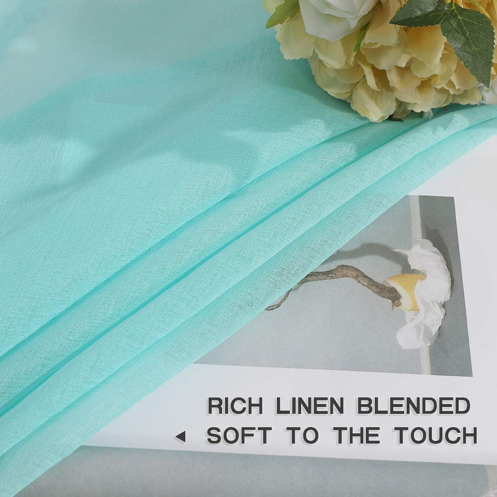 MIULEE 2 Turquoise Semi Sheer Window Curtains Elegant Grommet Top Voile Panels/Drapes/Treatment Aqua Blue Linen Textured for Bedroom Living Room (54X96 Inches)