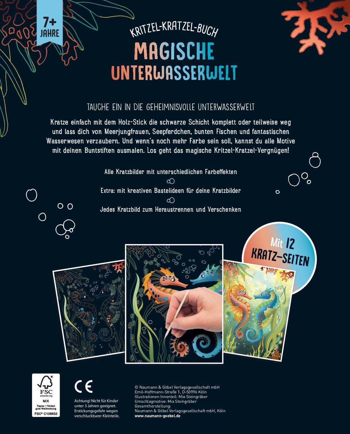 Magische Unterwasserwelt - Kritzel-Kratzel-Buch für Kinder ab 7 Jahren: 12 Kratzmotive mit tollen Farbeffekten. Mit Bambus-Stick