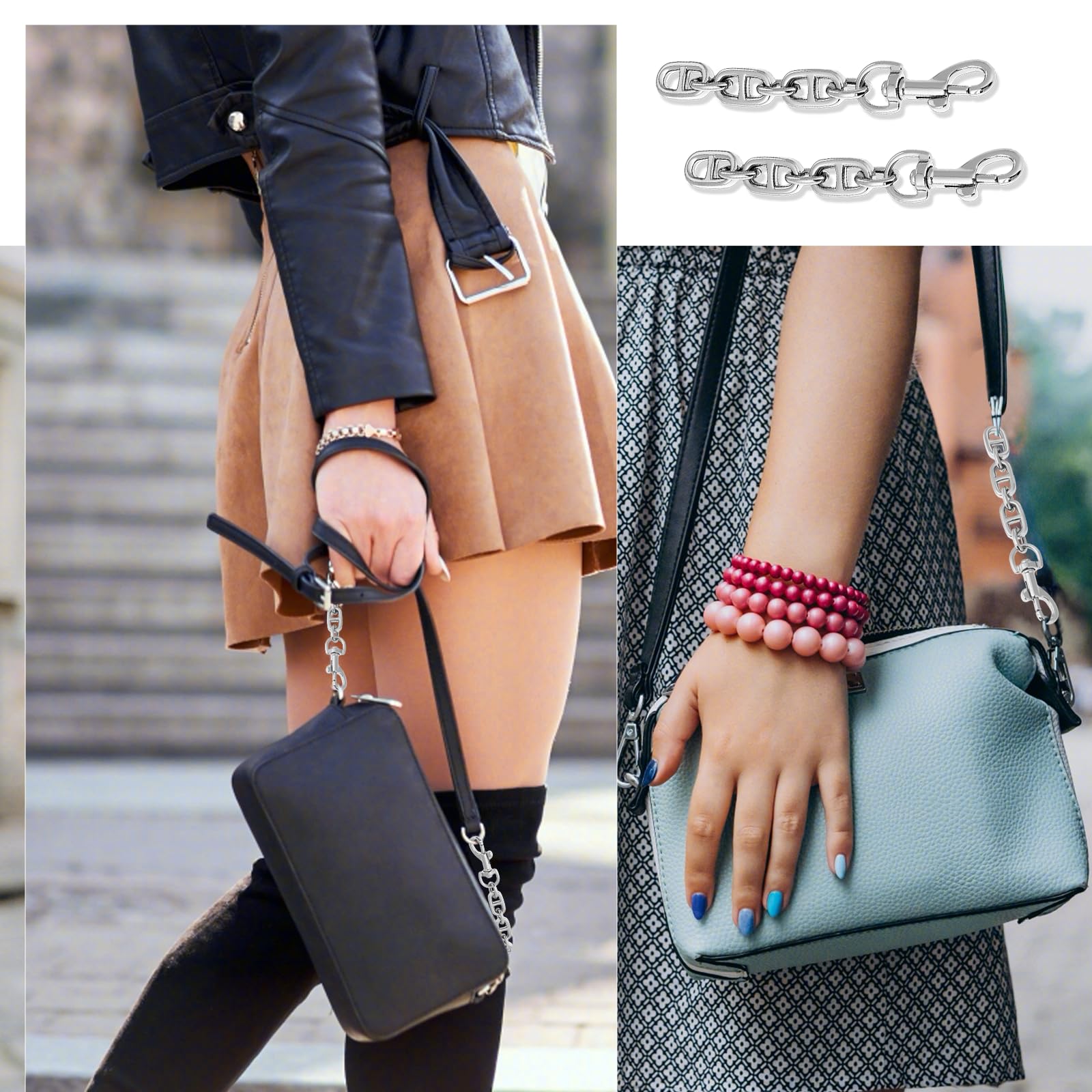 Purse Extender Chain 2-Pack Silver Purse Strap Extenders