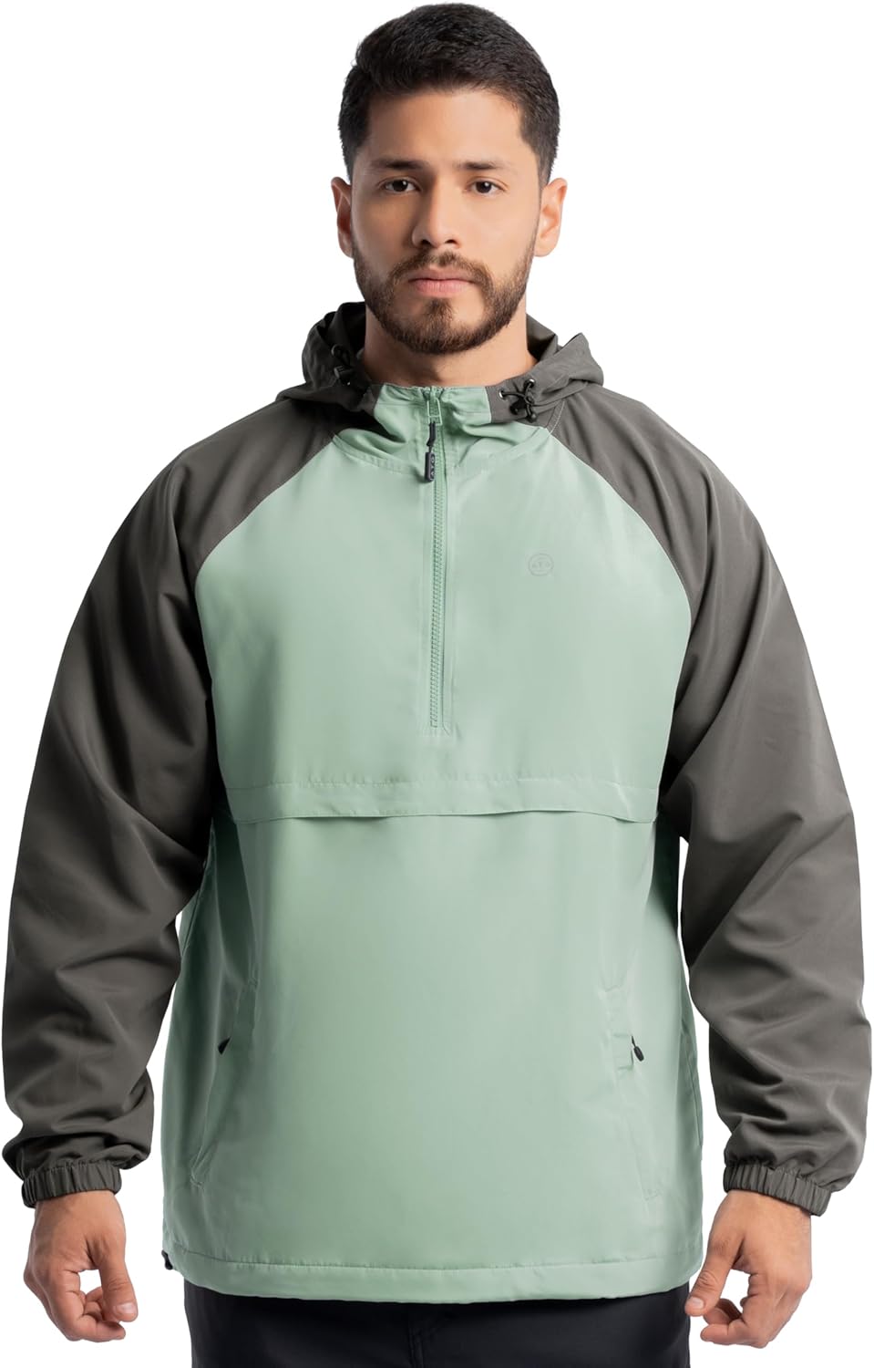 ATG mens Water Repellent Colorblock Raglan Half Zip Packable Windbreaker Jacket