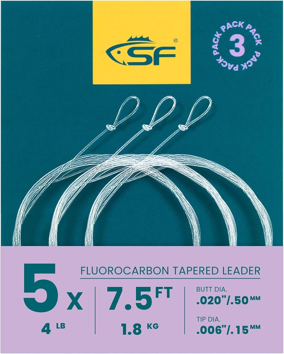 SF 3 Packs Pre-Tied Loop Fly Fishing Tapered Leader Fluorocarbon 7.5FT 9FT 12FT 0X 1X 2X 3X 4X 5X 6X 7X