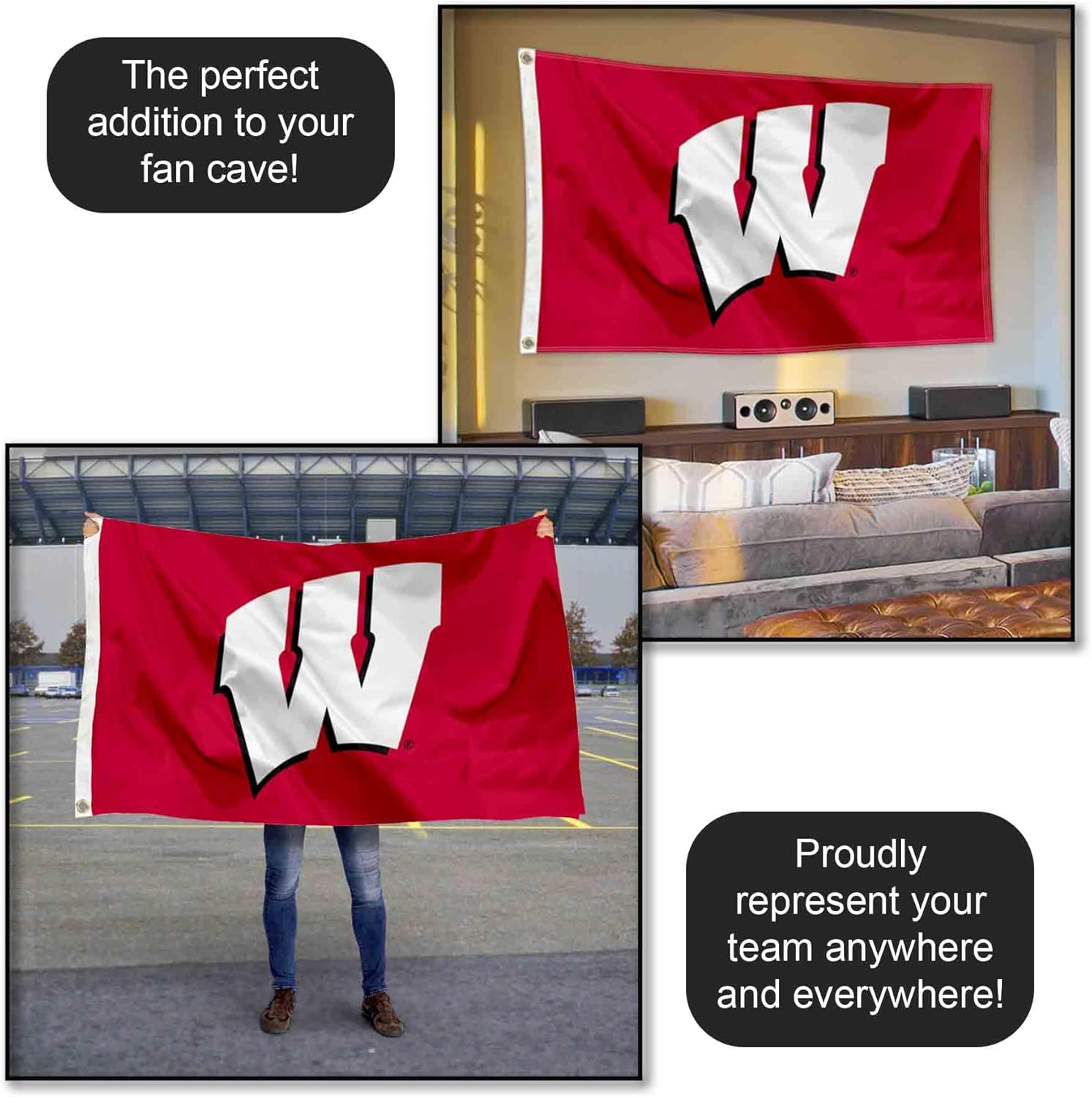 College Flags & Banners Co. UW Wisconsin Badgers University Large College Flag - Image 5