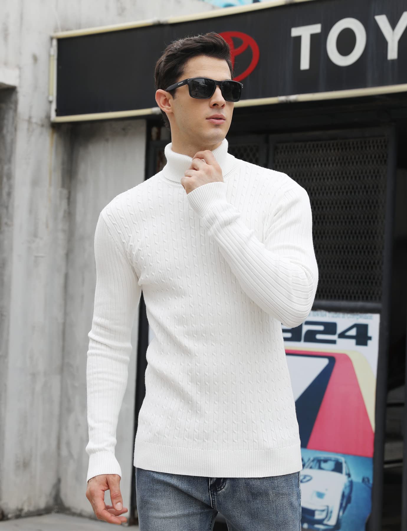 AIDEAONE Maglione Dolcevita da Uomo Maglione Casual a Costine Slim Fit a Maglia Collo Alto Pullover Dolcevita