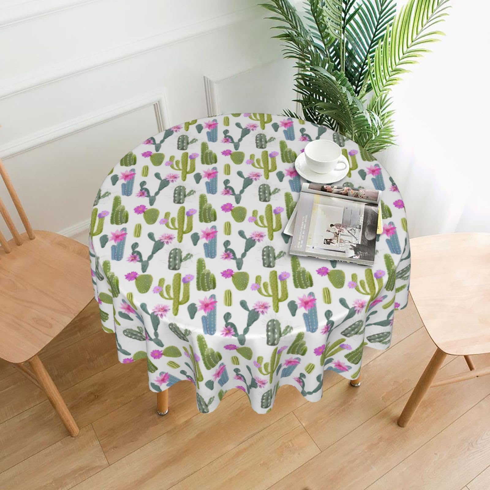 WHJSSF Blooming Cactus Prints Round Decorative Tablecloth 60in - Elevate Your Dining Experience with a Stylish & Protective Table Throw