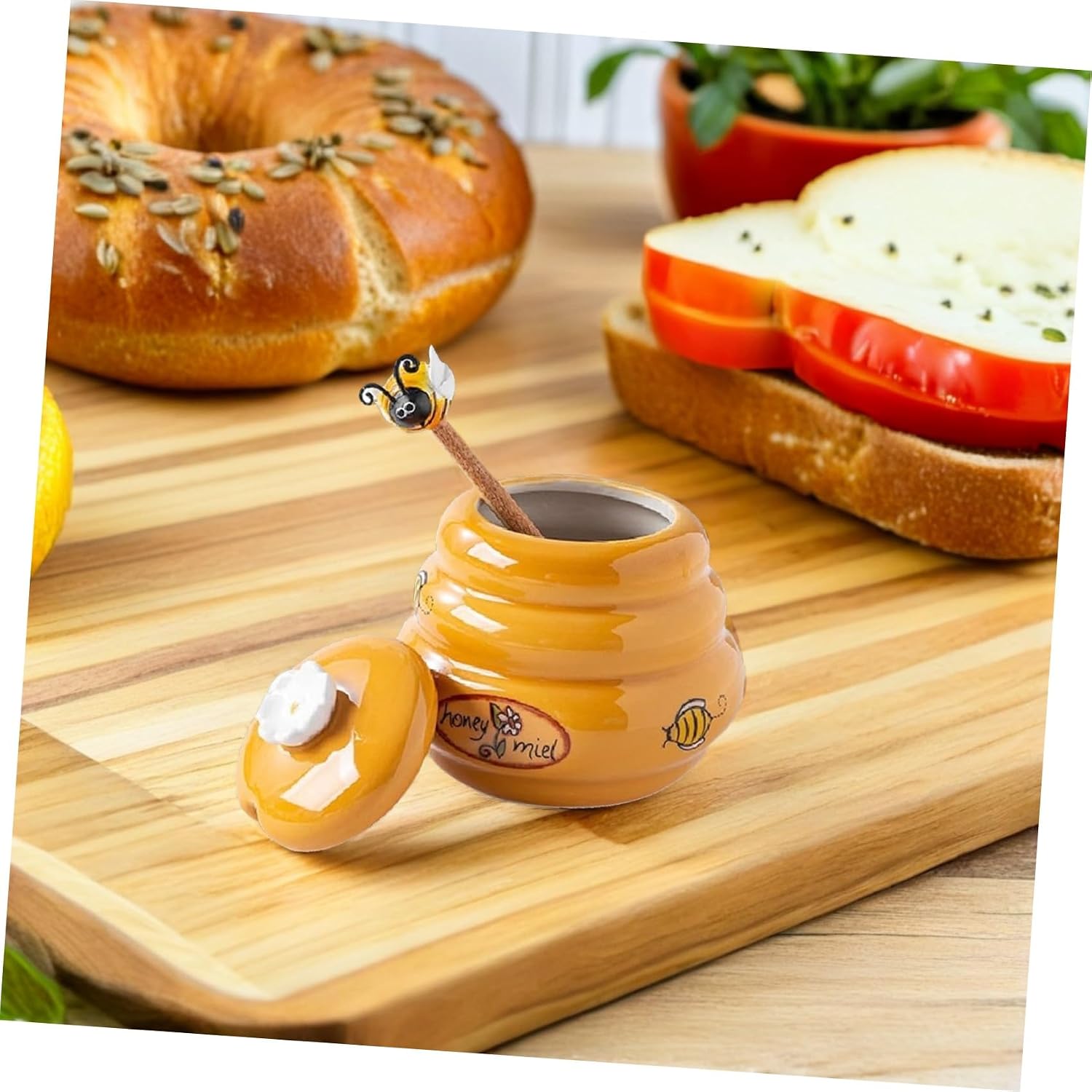Apothecary Jars Food Storage Containers Lids Airtight Honey Pot Ceramic Honey Jar Dipper