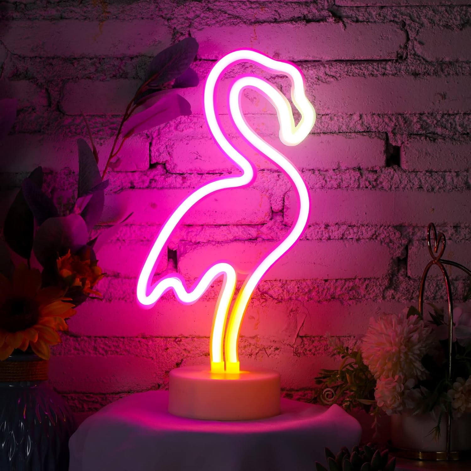 Liliful 3 Pcs Neon Sign Pineapple Neon Lights Sign Pink Flamingo Neon Lights Palm Tree Neon Sign Battery USB Powered Neon Lights Birthday Gifts with Pedestal for Adults Bedroom Hawaiian Party