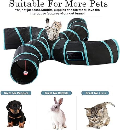 Miniatura 3 de Túnel para gatos, túneles plegables grandes de 4 vías con 5 agujeros de mirada, juguete interactivo para gatos en forma de S, juguete interactivo
