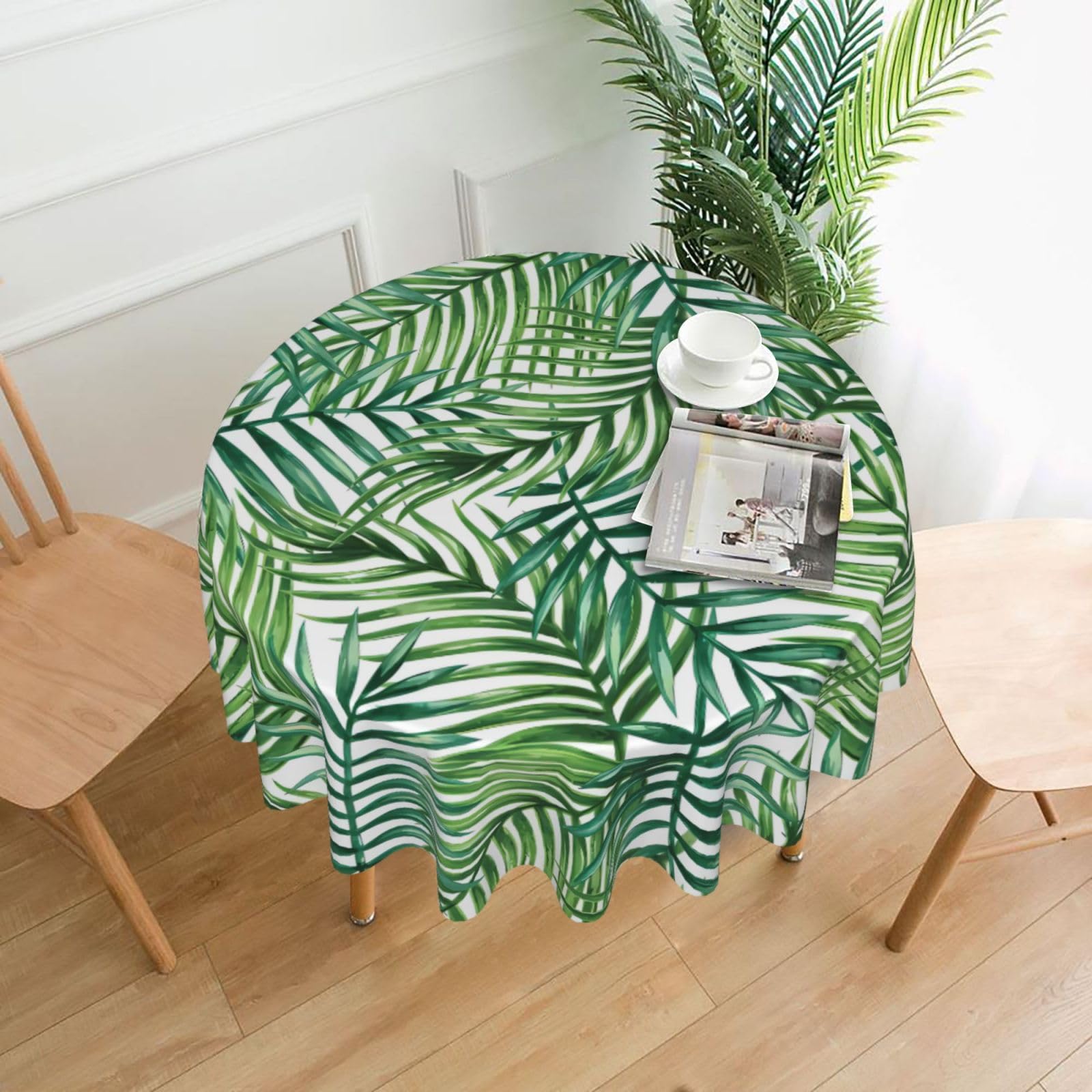 HJFCZH Tropical Palm Tree Leaves Watercolor Prints Round Decorative Tablecloth 60in - High-Grade Polyester Throw for Dinners, Weddings & Everyday Use