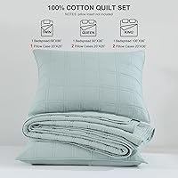 Vista 99 de HORIMOTE HOME Juego de edredón 100% algodón tamaño individual, juego de colcha prelavada de 2 piezas, color azul bebé, funda de cama acogedora