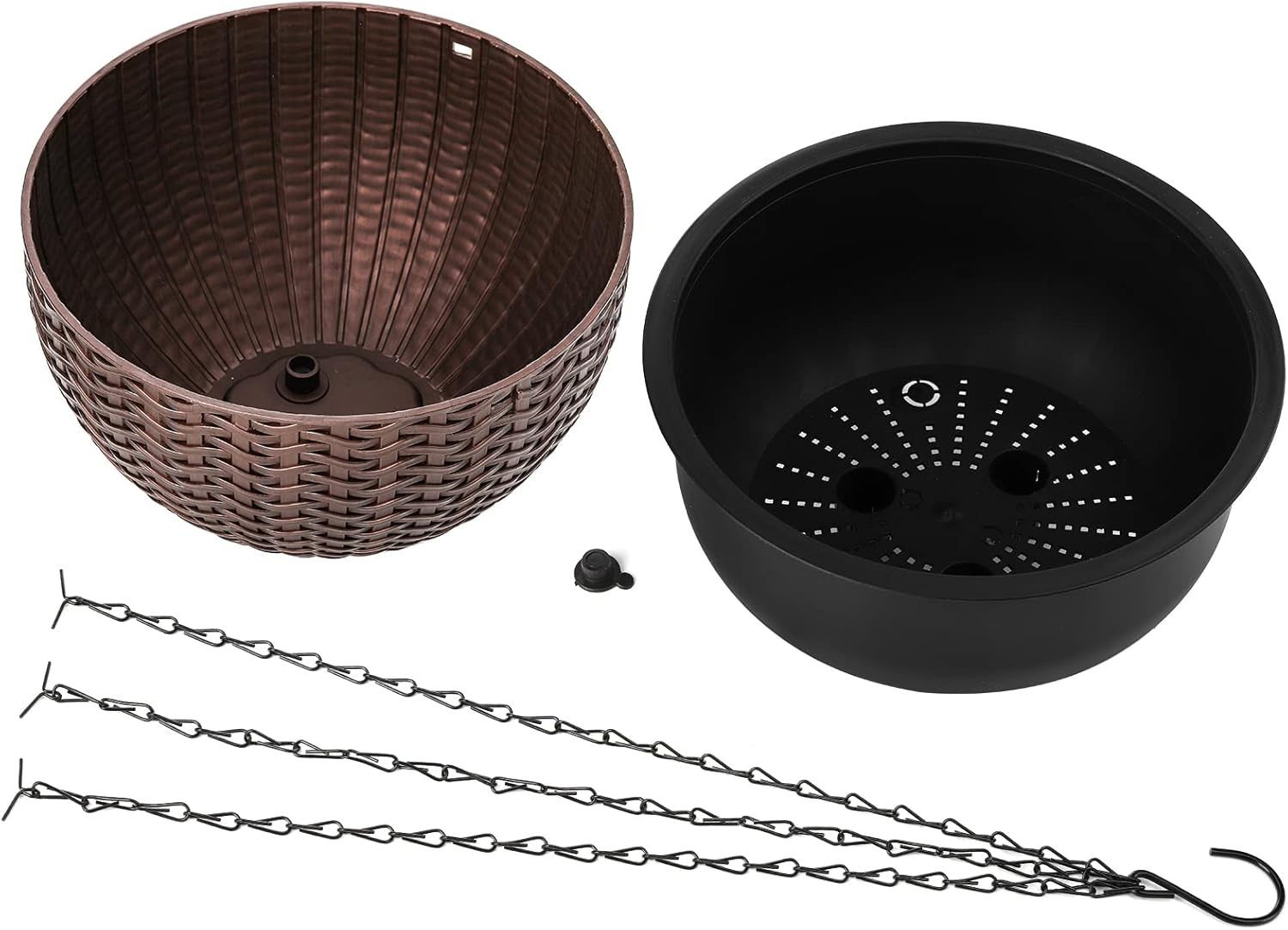 Foraineam 2-Pack Dual-pots Design Hanging Basket Planters Self-Watering Indoor Outdoor Plant & Flower Hanging Pots with Drainer and Chain, 2 Size Assorted