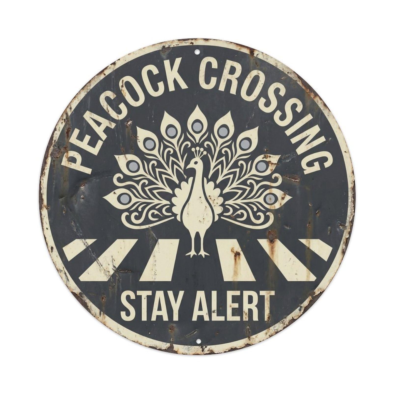 Peacock Crossing Stay Alert Shabby 1 Metal Tin Sign