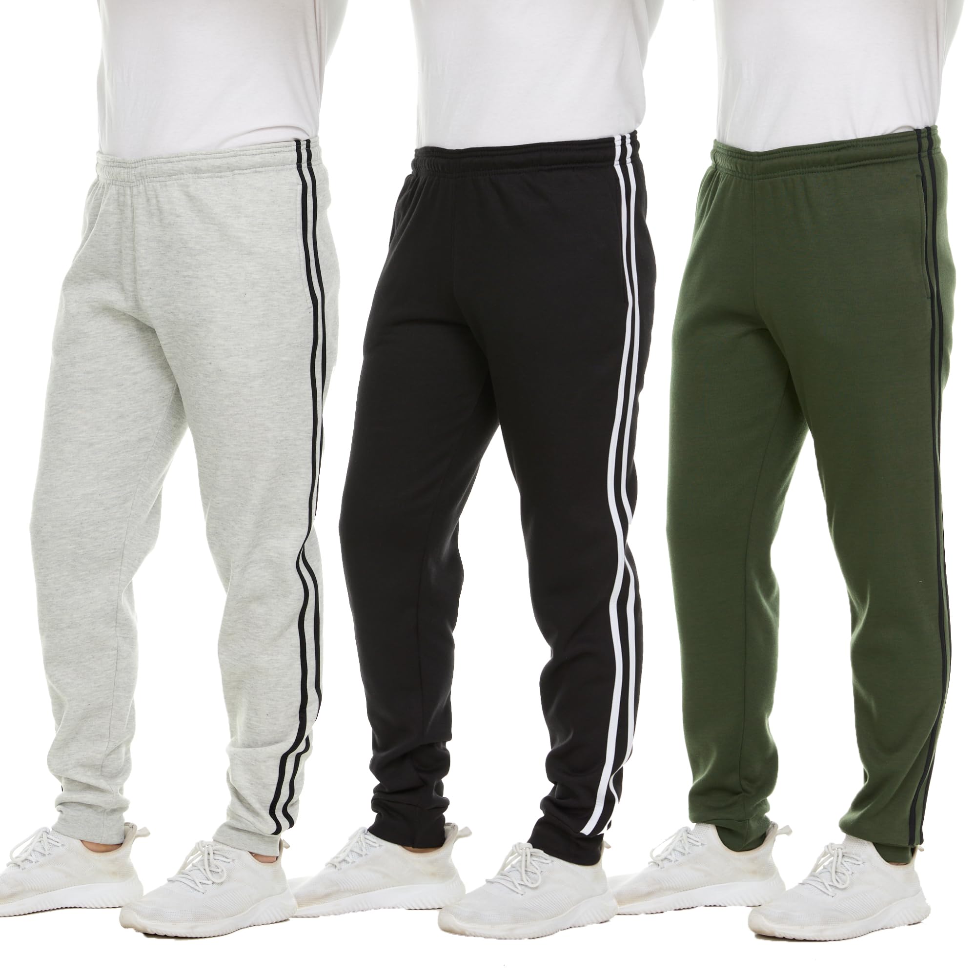 Essential Elements 3 Pack: Men's Tech Fleece Ultra-Soft Warm Jogger Athletic Sweatpants with Pockets