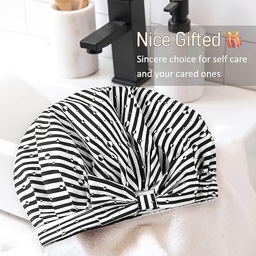 Miniatura 6 de Gorro de ducha para mujer, reutilizable, impermeable, gorra de pelo ajustable para regalos de ducha para mujeres, gorro de ducha para cabello largo,