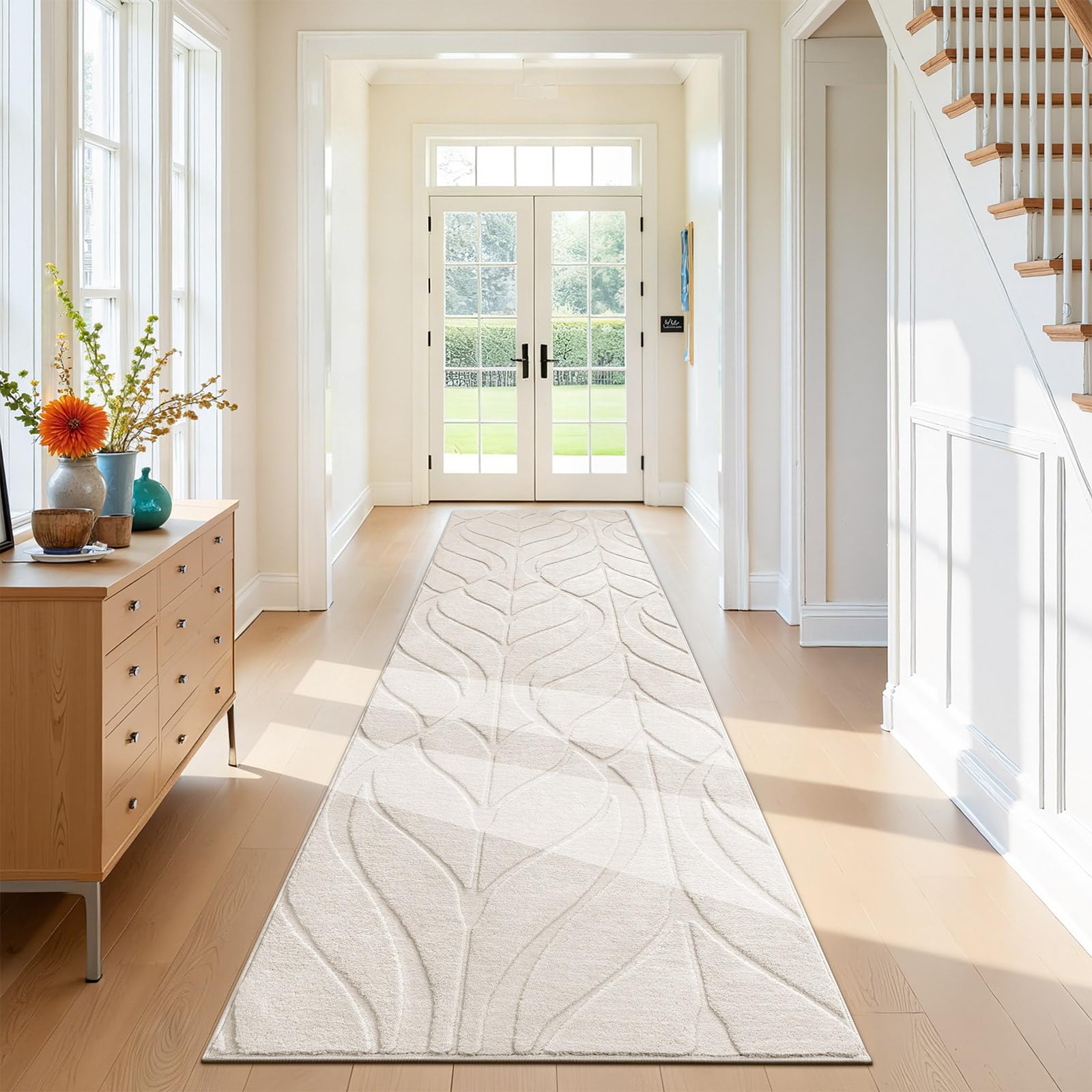 SHACOS Alfombra de Pasillo Larga Beige 80 x 300 cm Alfombra Cocina Antideslizante Lavable Pelo Corto Suave Tapete Largo para Pasillo, Entrada, Dormitorio, Lavandería