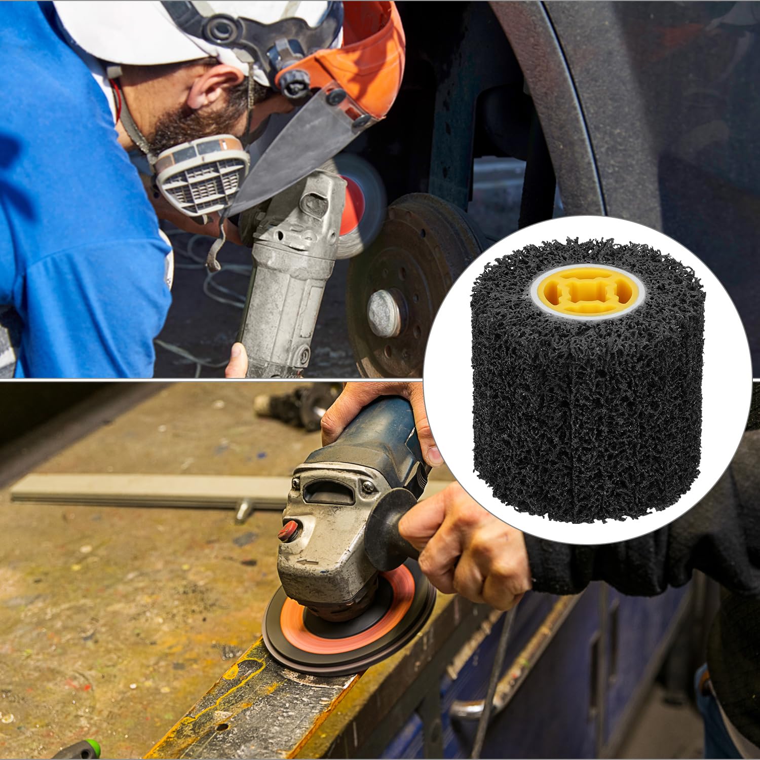 QWORK Ruota abrasiva da 11,4 x 10,2 cm, grana 40 e tamburo per lucidatura a filo da 3/4", vernice versatile