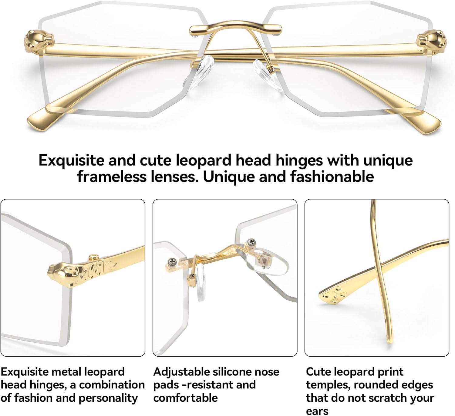 Dollger Rimless rectangle Sunglasses Women Men Fashion Trendy Metal Tinted Shades Clear Y2k Sunglasses - Image 3