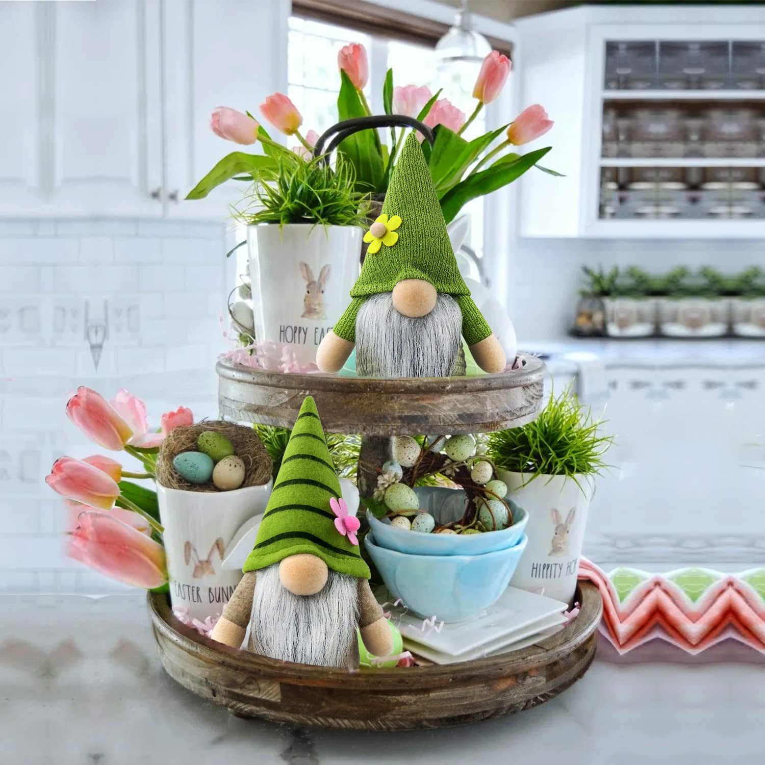 Gehydy Set 2 Gnomi Primavera Con Fiori – Decorazioni Pasquali Fai Da Te In Peluche Per Cucina E Casa