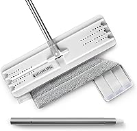 Vista 14 de JOYMOOP Trapeadores planos, trapeador de microfibra para limpieza de pisos y limpiador de paredes, mango de trapeador de 50" con cabezal plano