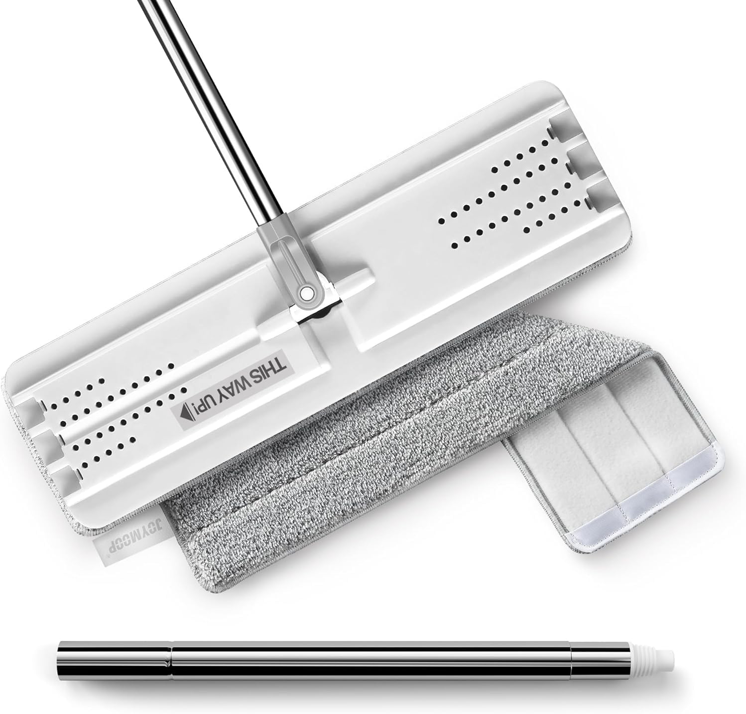 JOYMOOP Flat Mop, Microfiber Floor and Wall Cleaner, 60" Long Handle with 15" Flat Head with a Pad - White
