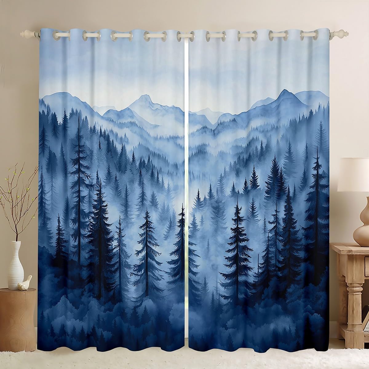 Erosebridal ボーイズブルーフォレストカーテンドレープ 106.72cm Wx63 L,素朴なウッドランドパインツリー50