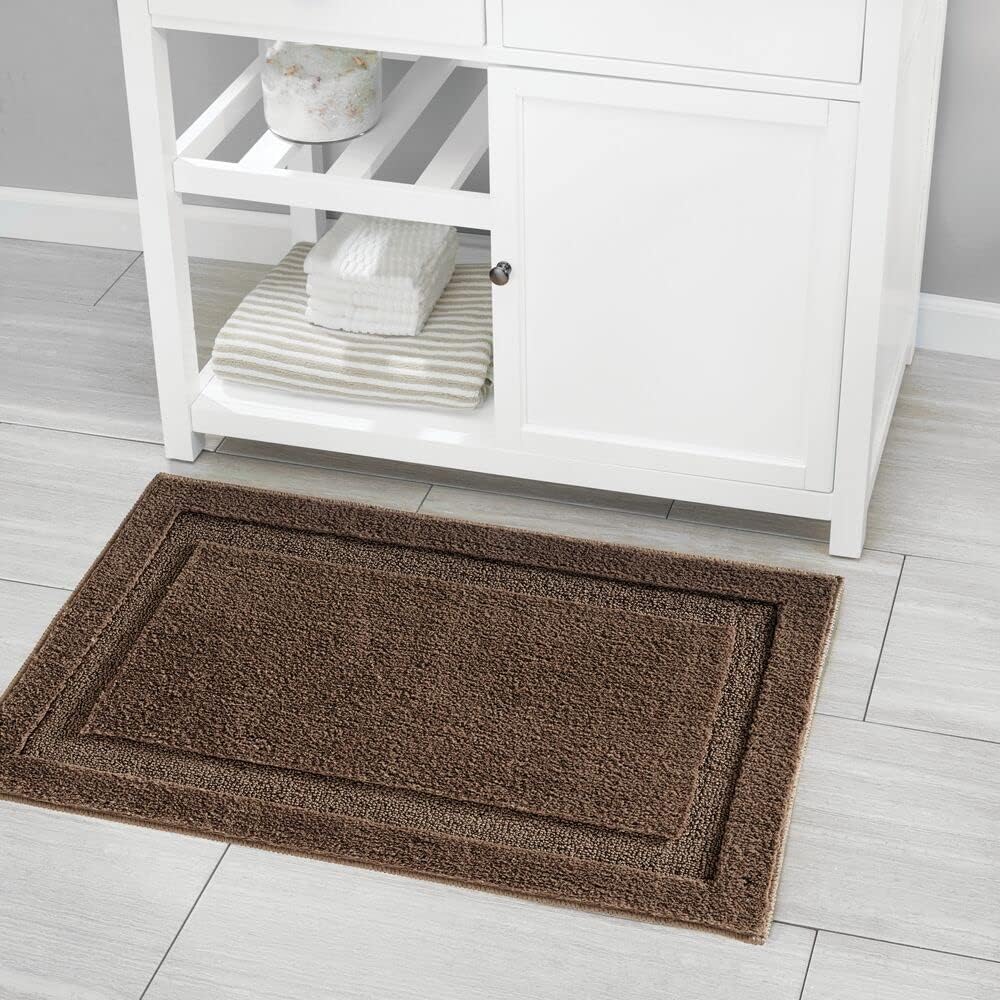 mDesign Non-Slip Microfiber Bathroom Rug - Water-Absorbent Floor Mat for Bathroom - Extra-Soft, Luxury Bathroom Carpet for Outside Bath/Shower - 21" x 34" - Hydra Collection - 2 Pack - Dark Brown