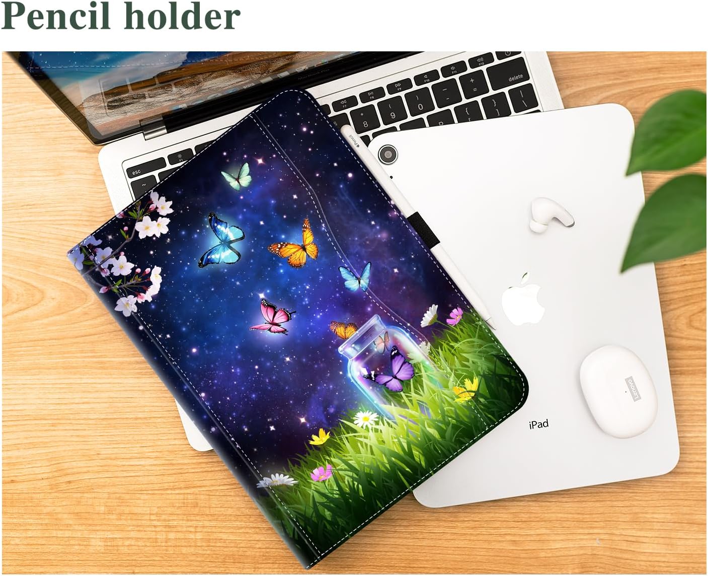 Vimorco Case for iPad (A16) 11th Generation 2025, for iPad 11th/10th Generation Case, Faux Leather Protective Adjustable Cover, Auto Sleep/Wake, Card Pocket with Pencil Holder, Star Butterfly