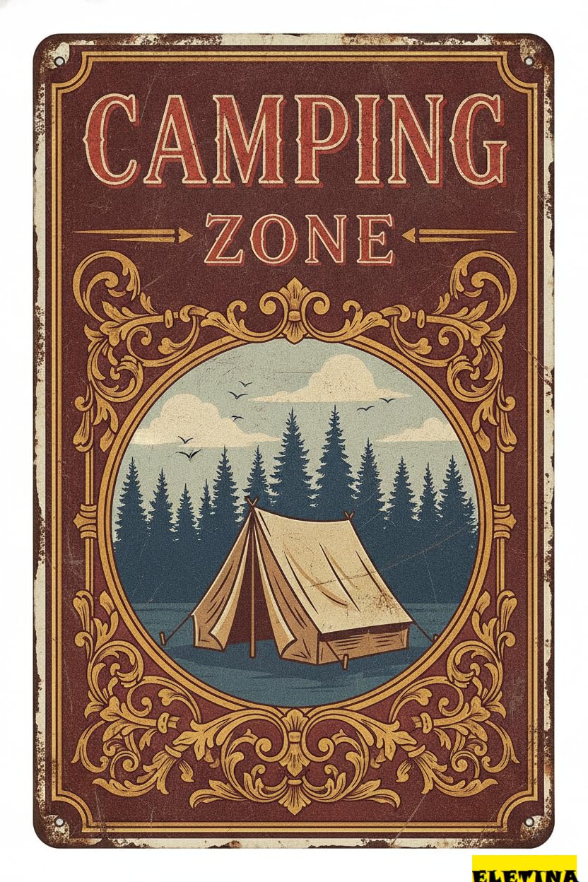 Camping Zone Metal Warning Sign Street High Way Gate Fence Garden Business Decor 8x12in