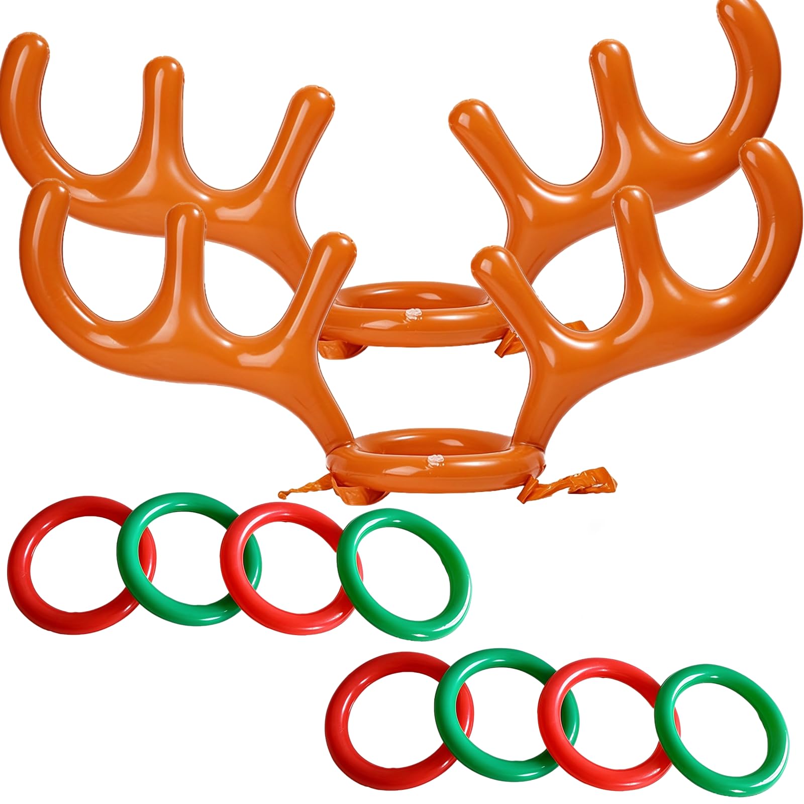 2 PCS Christmas Inflatable Antler 8 Ring Toss Game, Xmas Ring Toss Prop for Adults, Fun Christmas Party Games, Xmas Gifts for Christmas Crafts Festive Activities