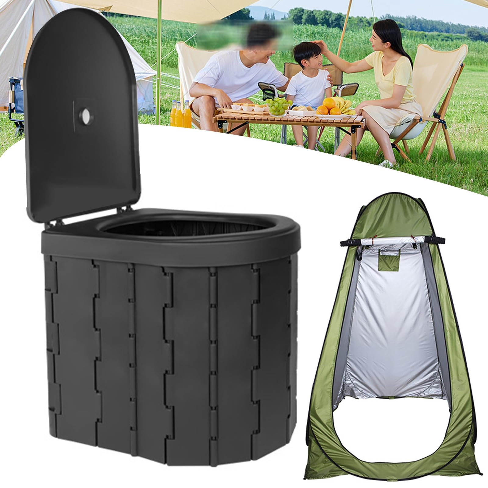 Toilette da Campeggio Portatile per Adulti - WC Pieghevole Portatile con Coperchio,Vaso Portatile da Viaggio per Adulti, Toilette Auto