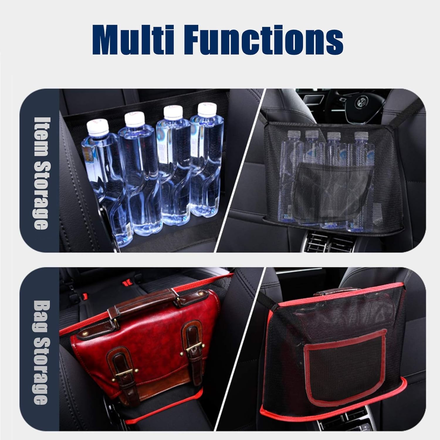 Guoord Car Net Pocket Handbag Holder,Handbag Holder for Car,Car Handbag and Purse Holder,Car Net Handbag Holder,Car Storage for Purse   Pocket for Smaller Items   Helps as Dog Barrier (Upgrade Red) Photo