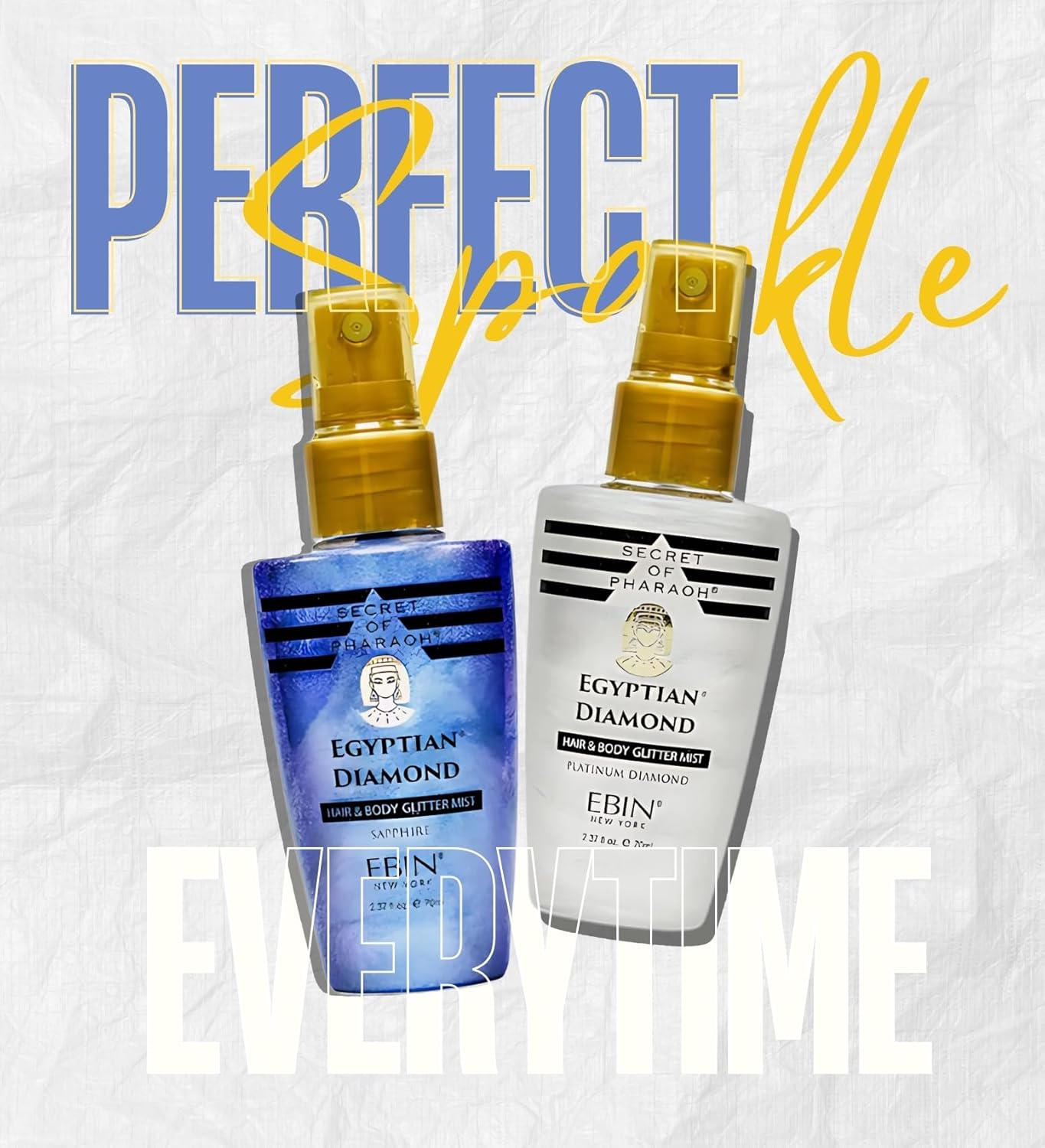 Secret of Pharaoh Egyptian Diamond Glitter Mist Spray 2.37 Oz – Platinum Diamond Bundle with Sapphire Mist by EBIN NEW YORK – Lightweight Shimmer Hairspray & Body Glitter Spray – Gift Set (2 Items)