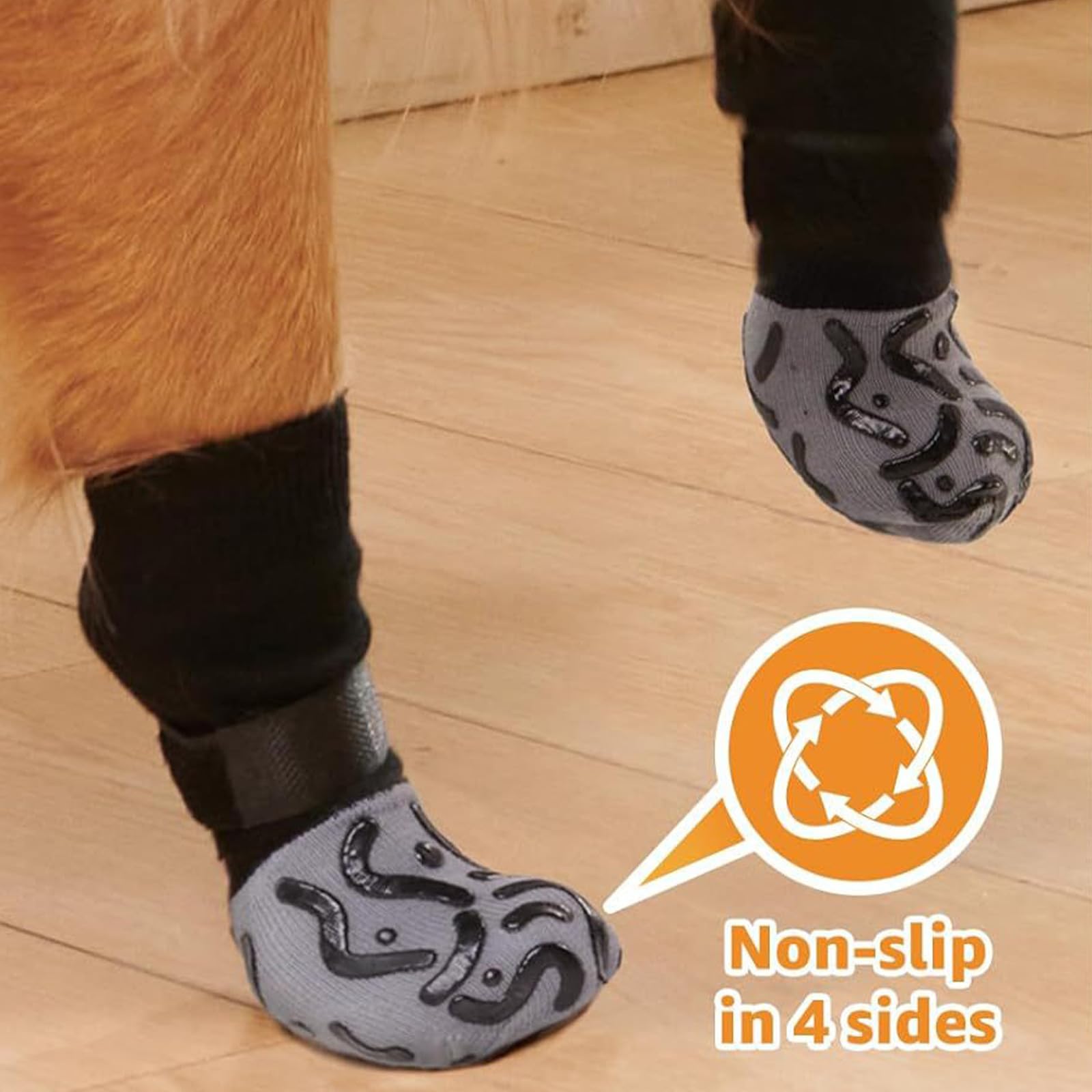2 works Winter Dog Leg Warmers with Grips, Shoe Dog Socks for Cold Weather Adjustable Strap Shoes to Stop Paws Licking - Image 4