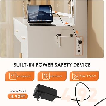 Sweetcrispy Makeup Vanity Desk, LED Mirror, Charging Station