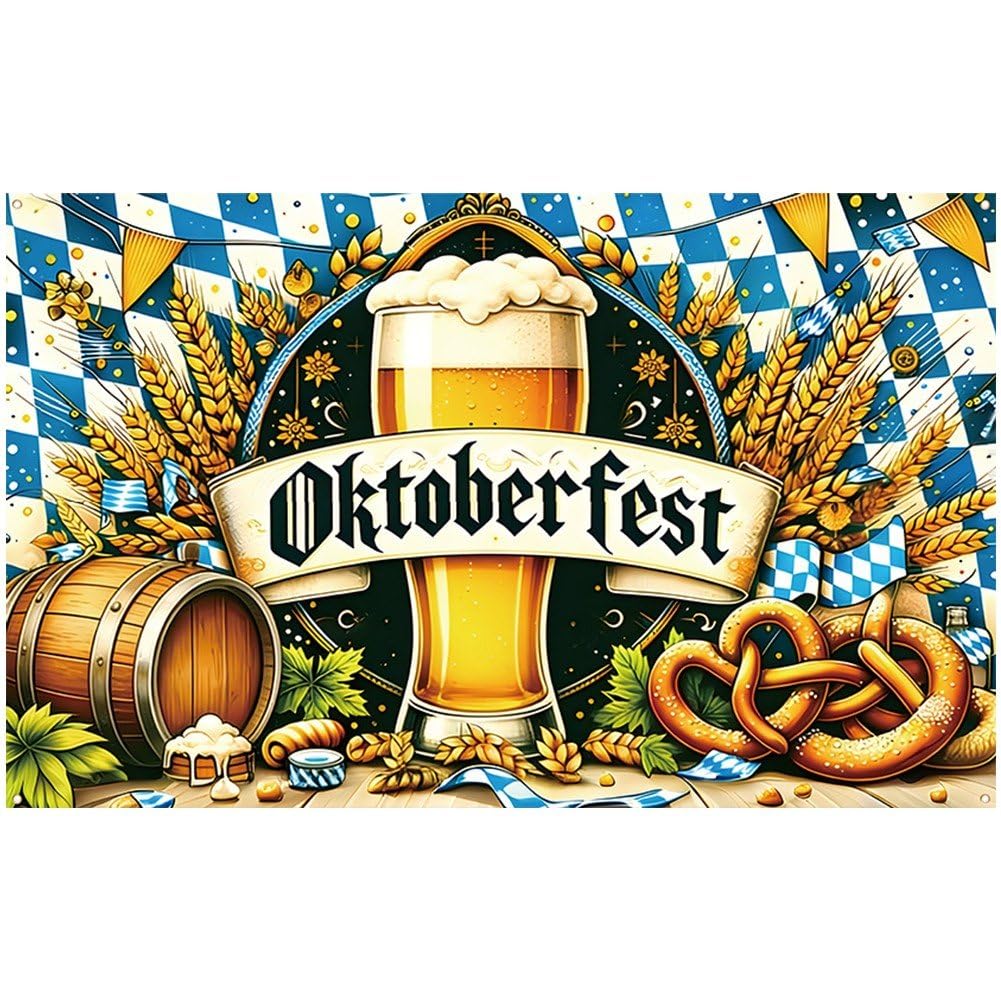 Ppmter Oktoberfest Decorations, Large German Bavarian Backdrop Banner Background Photo Props Germany Beer Festival Party Supplies