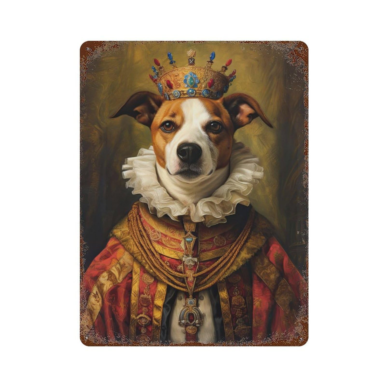 Jack Russell Terrier King Decorative Tin Sign 15.7"x11.8", for Bistro, Counter And Cafe Decor, Classic Wall Plaque