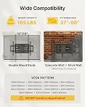MonTEK Motion complète TV Mont mural pour la plupart des téléviseurs de 37-90 pouces, jusqu'à 165 lbs, poids lourd TV Mont avec bras articulés double, Tilt sans outil, pivotant & Prolongation Max VESA 600x400mm, Convient à 12"/16" goujons