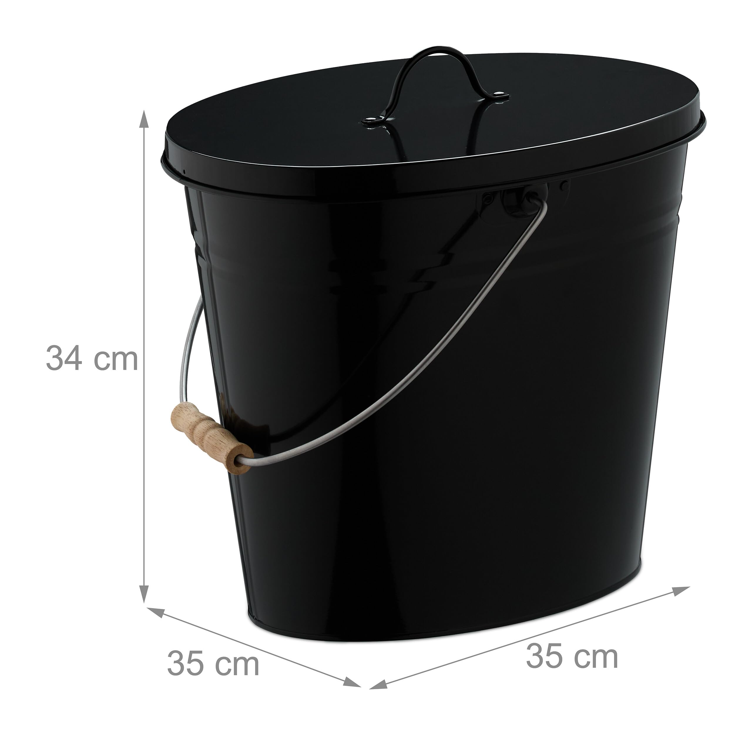 Relaxdays Secchio Raccogli Cenere con Coperchio, Cestello 12 L per Carbone e Bricchetti Camino e Stufa, Acciaio, Nero