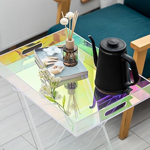 Miniatura 7 de Mesa plegable de acrílico iridiscente, mesa auxiliar de acrílico colorida, mesa de centro cuadrada moderna, mesa de servicio portátil para espacios