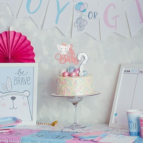 Miniatura 6 de Gyufise 1 decoración de pastel de elefante Oh Baby con purpurina temática de animales de la selva Oh Baby Elephant Cake Pick It's a Girl Cake Decor