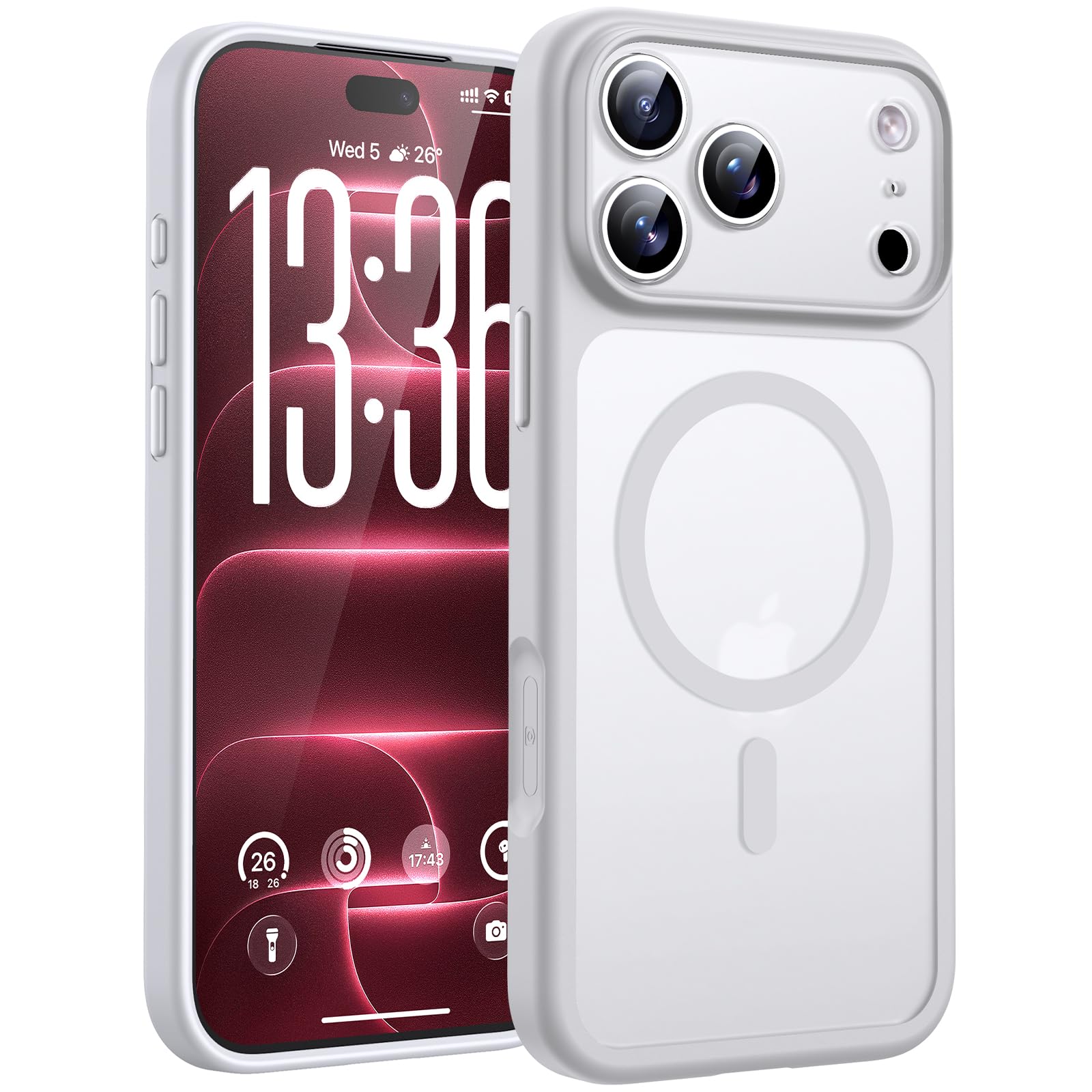 TOCOL Cover per iPhone 18 Pro Max, Compatibile con MagSafe, Bianco | Anello Magnetico Incorporato, Protezione Fotocamera Integrata & Tasto Fotocamera, Custodia Traslucida Opaca Antiurto Militare