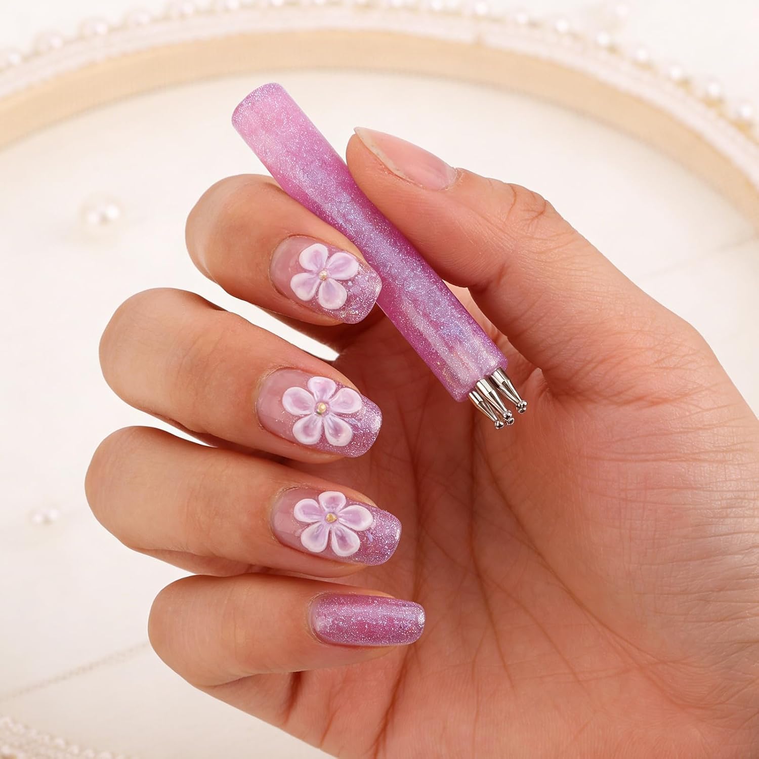 5 Petal Flower Nail Dotting Pen 1. 8mm Nail Art Dotting Floral Design Tools for Drawing Painting Sculpting Rhinestones Transferring Diy And Salon 2pack